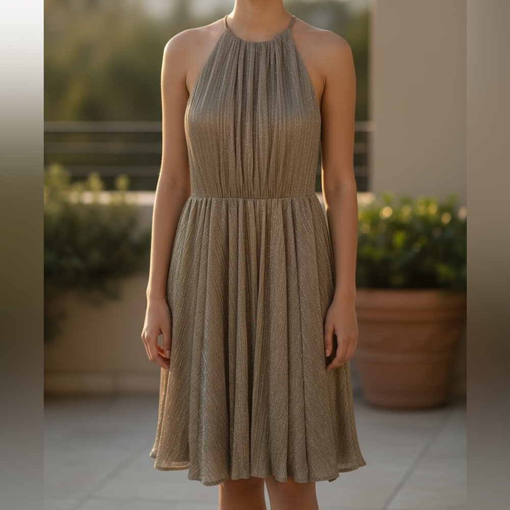 Halston Heritage Gold Metallic Cocktail Dress